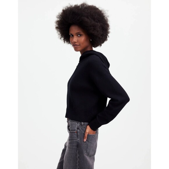 Madewell Small Double Face Cotton Blend Sweater Hoodie Oat Latte Combo Zip NWT - Picture 2 of 15